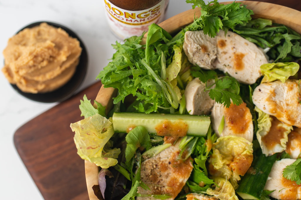 Poached Chicken Salad with Miso Dressing